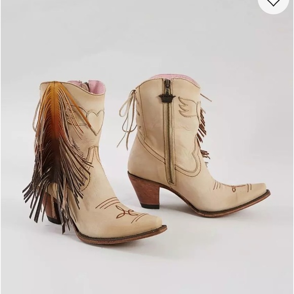 Boho Fringe Ankle Boots - Cream and Tan - Picture 4 of 8